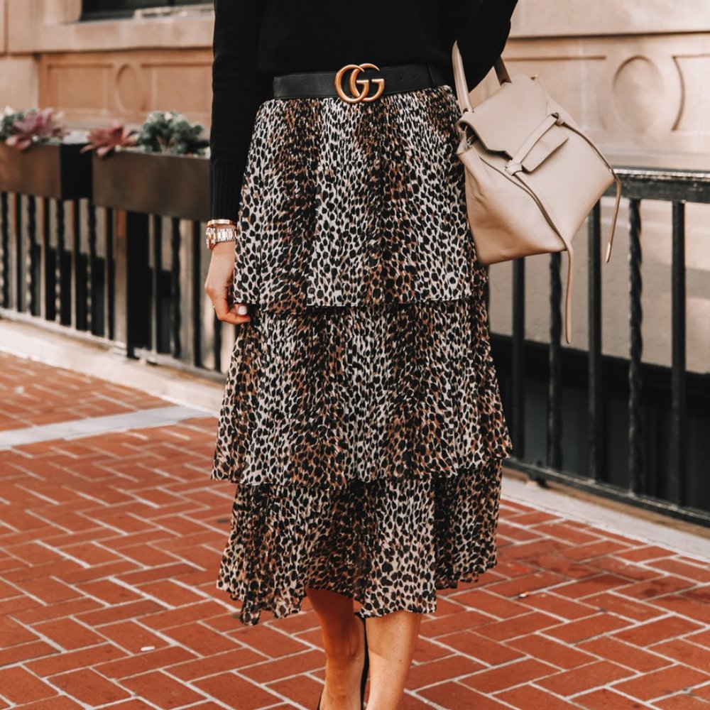 TOPSHOP Animal Print Tiered Chiffon Midi Skirt - BRAND NEW